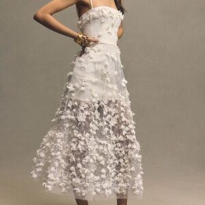 Helsi Audrey Square-Neck Floral Appliqué Sheer MIDI Dress